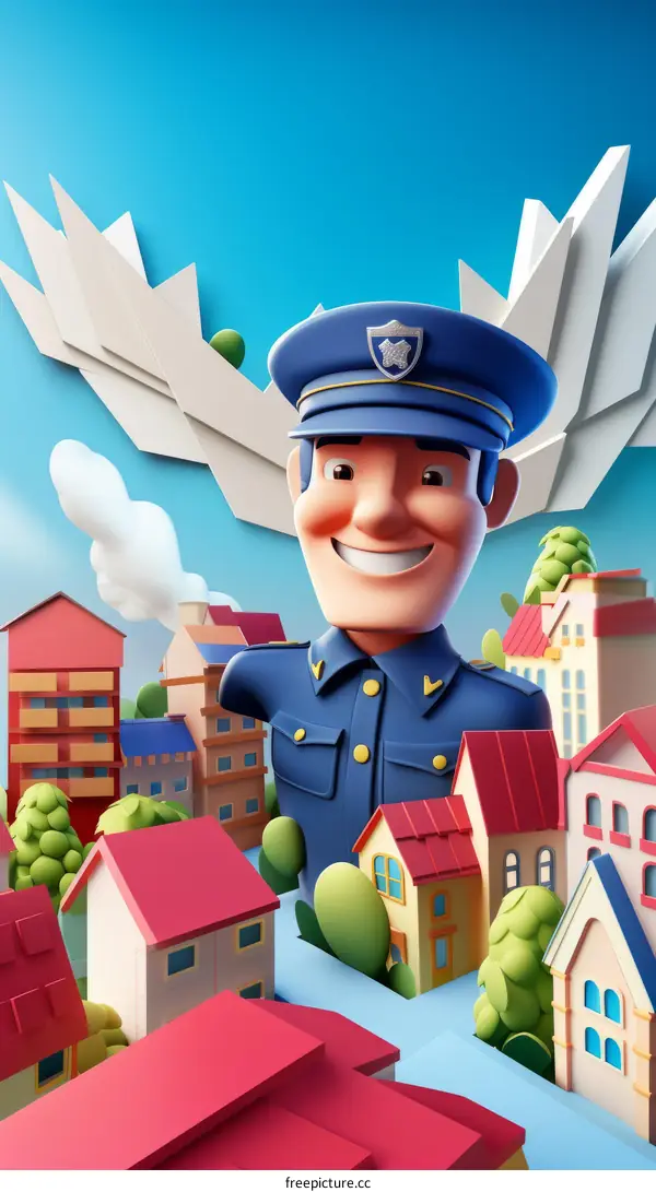 Smiling Police Officer in a Town