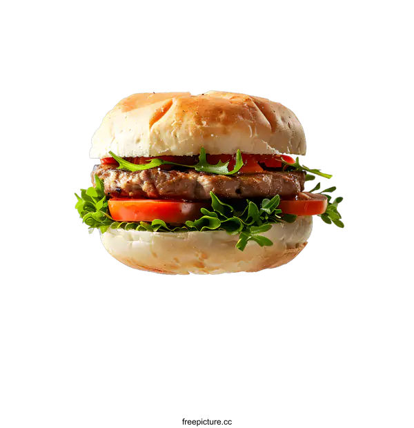 [Transparent Background PNG]Beef patty with tomato and lettuce in sesame seed bun
