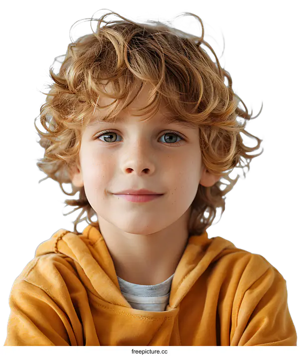 [Transparent Background PNG]Portrait of a happy young boy with curly red hair and freckles