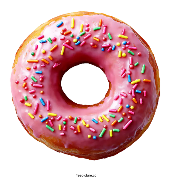 [Transparent Background PNG]A Delicious Pink Glazed Donut with Sprinkles