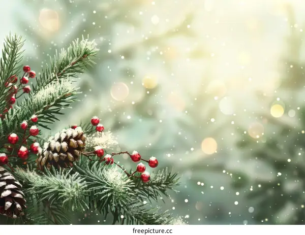 Christmas Decorations with Pine Cones, Snowflakes and Berries