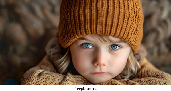 Portrait of a blonde girl in a brown hat