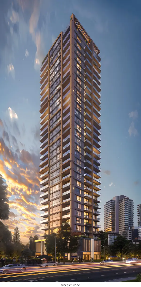 A tall residential building with a modern facade