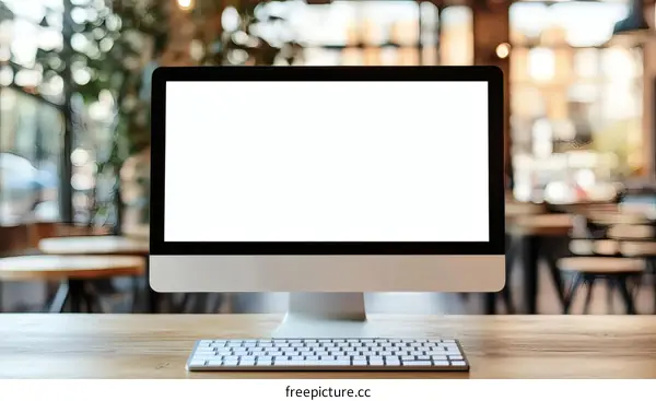 Computer Display Mockup in Cafe Setting