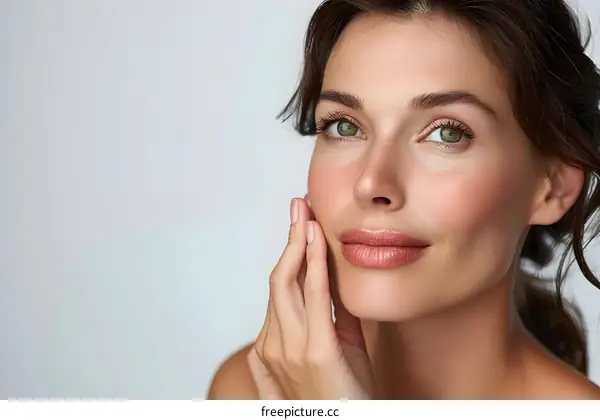 Beautiful Woman with Soft Skin and  Green Eyes