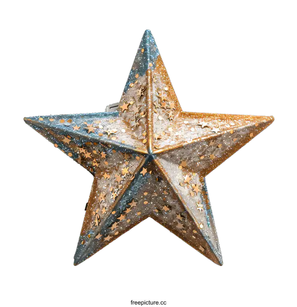 [Transparent Background PNG]Gold and Blue Glittery Star Decoration on White Background