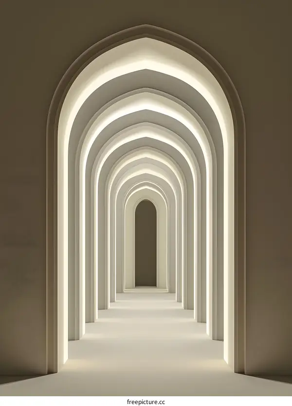 Abstract 3D Rendered Archway Corridor Interior Design