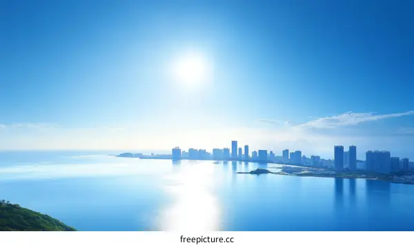 Coastal Cityscape Under a Bright Sky