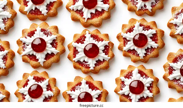 Decorated Christmas Cookies with Red Jellies