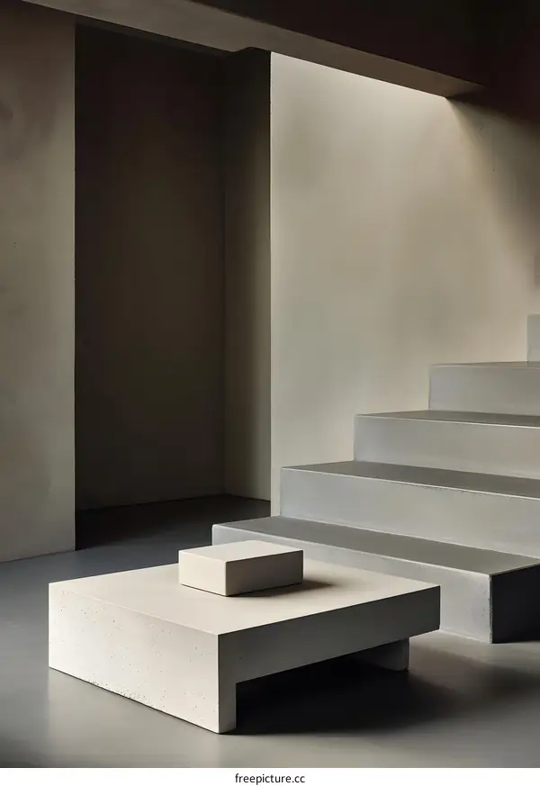 Concrete Stairs and Table in Minimalist Interior Design