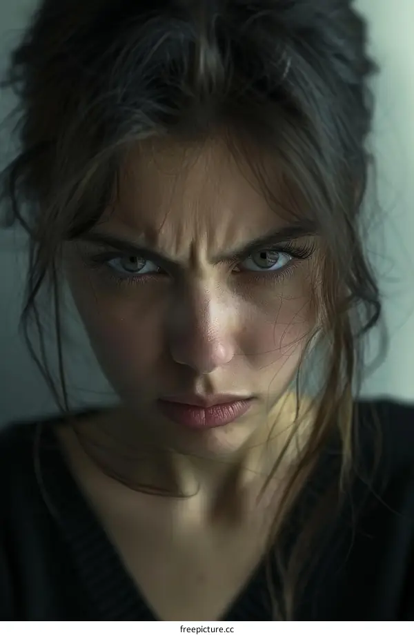 Close Up Portrait of a Woman with Intense Expression