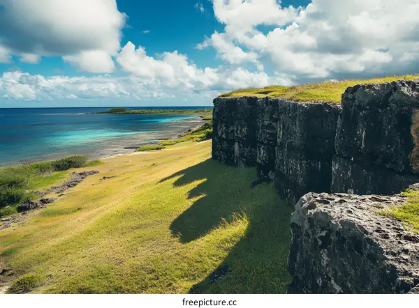 Ocean View from Cliff with Stone Wall