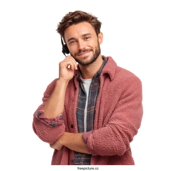 [Transparent Background PNG]Smiling Caucasian Male Customer Service Representative