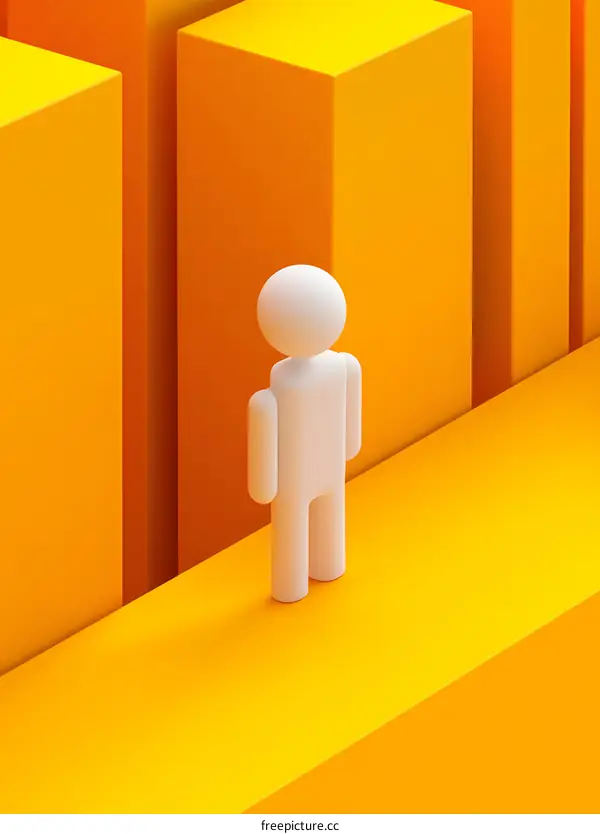 White Figure Standing on Yellow Geometric Background