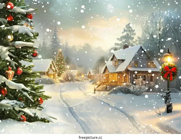 Snowy Streets with Christmas Houses