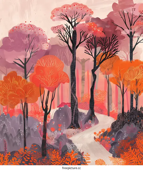 Autumn Forest Illustration with Path