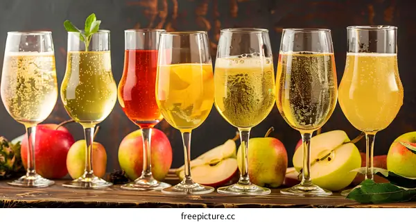 Apple Cider in Glasses with Fresh Apples