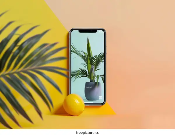 Lemon and Smartphone on Yellow and Peach Background
