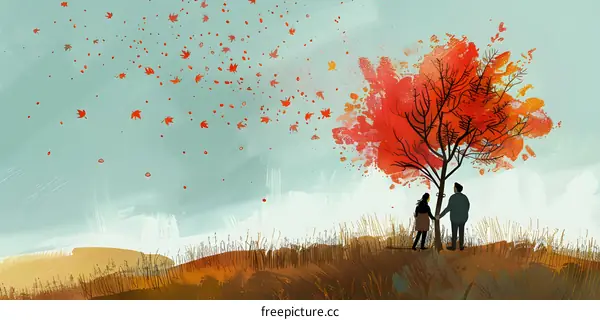Autumn Love Under the Red Tree