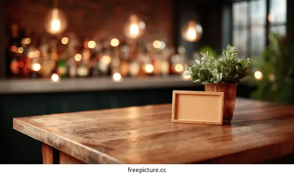 Wooden Bar Table Top with Empty Sign