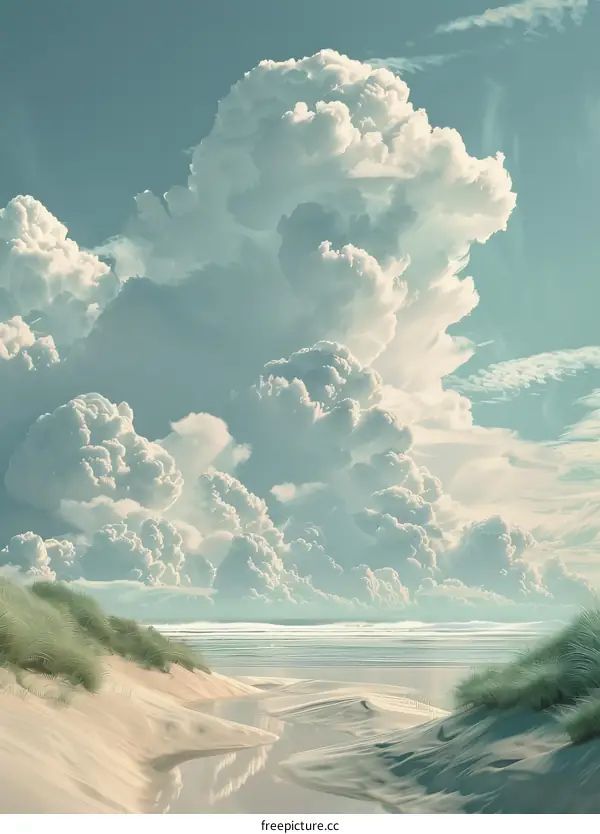 Dreamy Beach Scene Under a Dramatic Sky