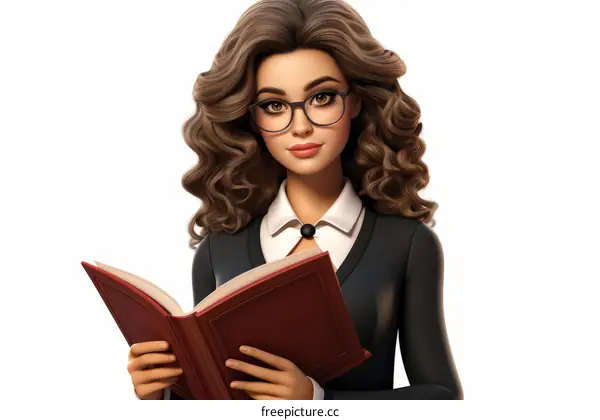 Illustration of a young woman reading a book