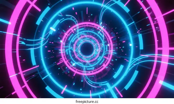 Futuristic Circular Light Rings with Vibrant Pink and Blue Colors