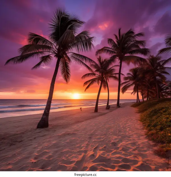Tropical Sunset Beach with Palm Trees