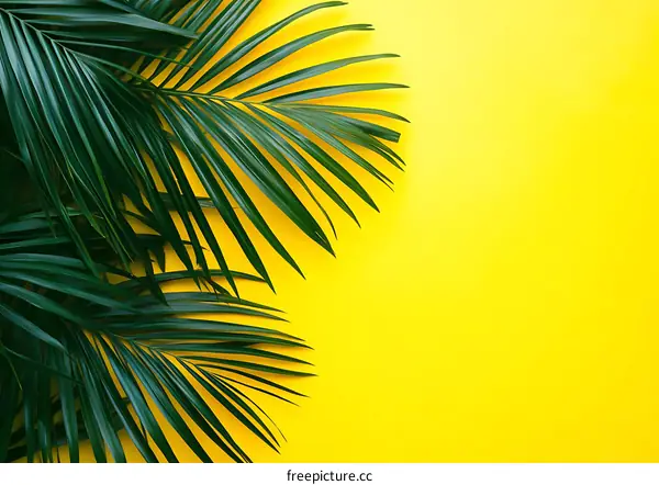 Palm Leaves on Yellow Background
