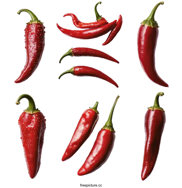[Transparent Background PNG]Close-up Red Chili Peppers Arrangement