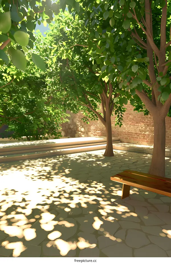 Sunlight Through The Trees In A Garden