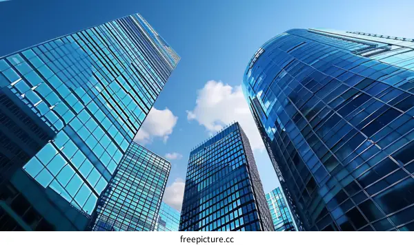 Blue skyscrapers reaching for the sky