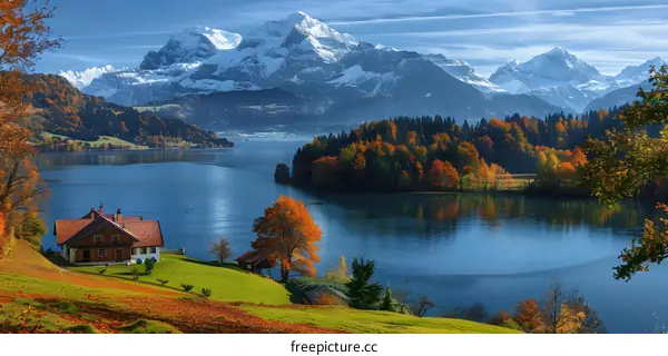 Autumn Scenery with Lake and Mountain