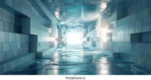 Futuristic Sci-Fi Corridor Glowing with Radiant Blue Light