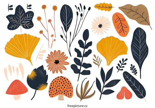 Autumn Leaves and Flowers Illustration Set