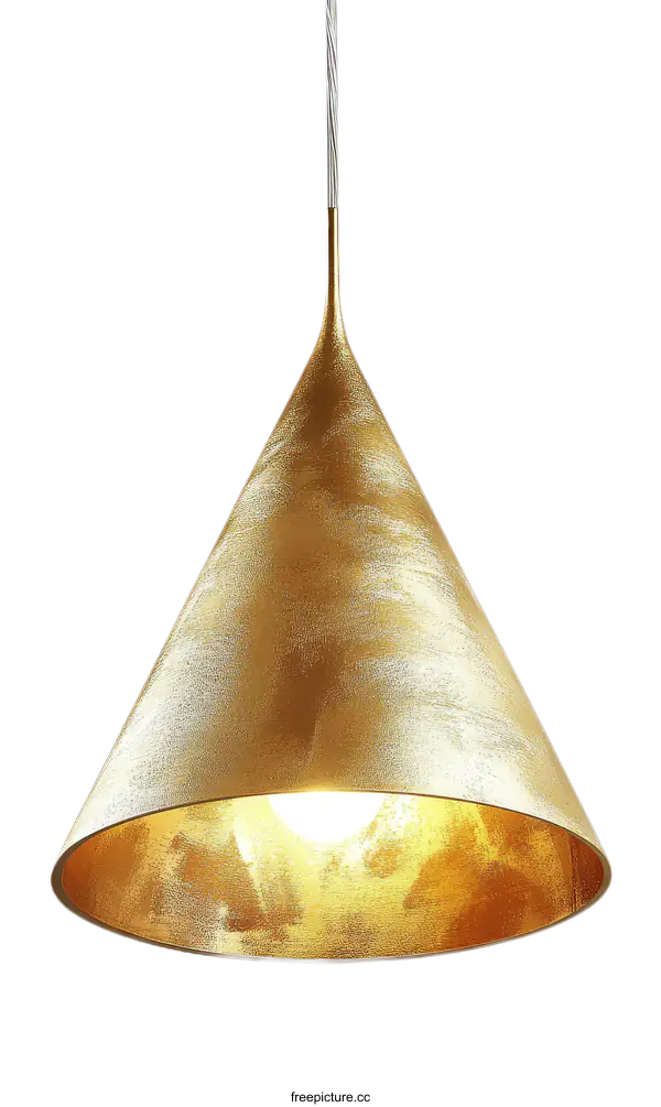 [Transparent Background PNG]Golden Conical Pendant Lamp Design