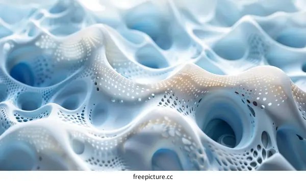 Blue and white abstract 3D rendering of a cellular structure