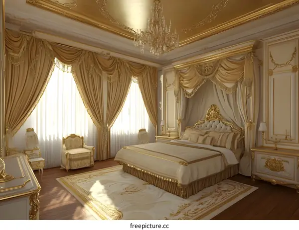 Luxury Bedroom Interior Design With Gold Accents And Chandelier