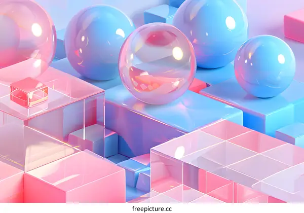 Abstract 3D Background With Pink And Blue Spheres And Cubes