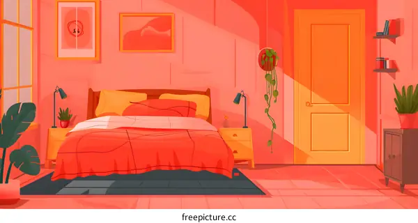 Modern Bedroom Interior Design With Red Walls And Bed