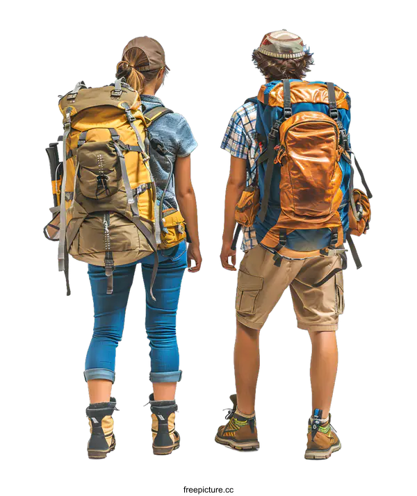 [Transparent Background PNG]Two people with backpacks facing away from the camera