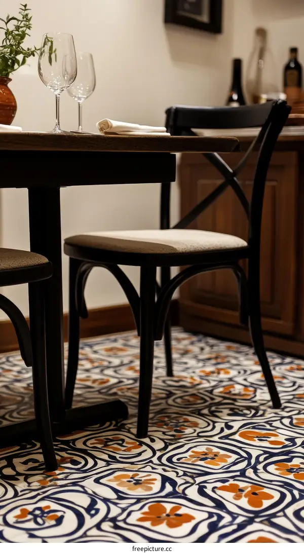 Restaurant Interior with Floral Tile Flooring