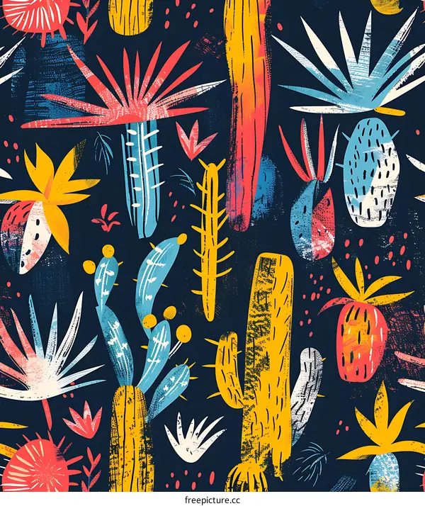 Colorful Abstract Cactus Pattern Seamless Design