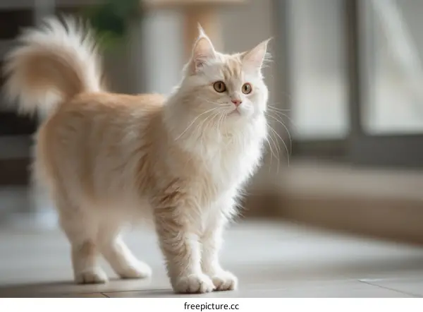 A ginger cat is standing on the floor