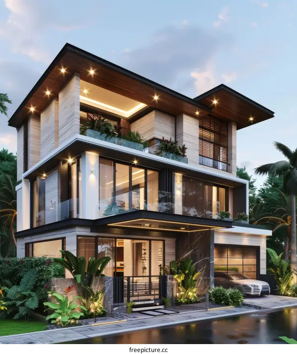 Modern Villa Exterior Design with Elegant Landscaping