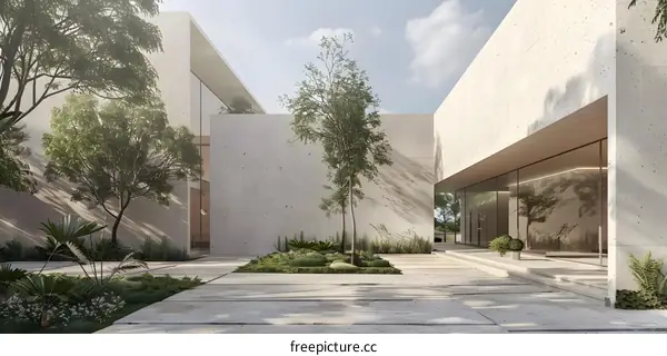 Minimalist Modern House with Greenery and Patio