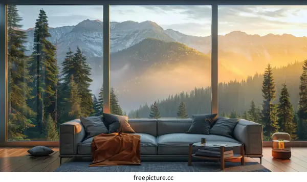 Modern Living Room with Mountain Views