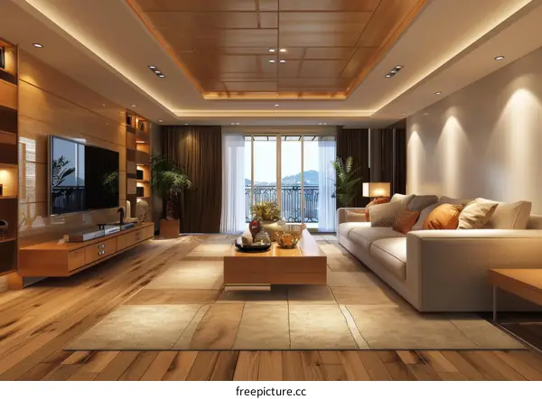 Living Room Interior Design Wood Floor Decor Effect Picture