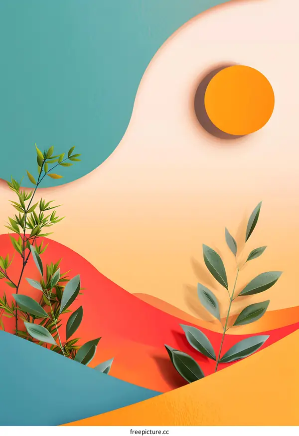 Abstract Background with Green Leaves and a Yellow Circle