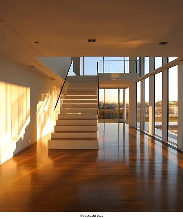 Modern House Interior with Staircase and Wooden Floor